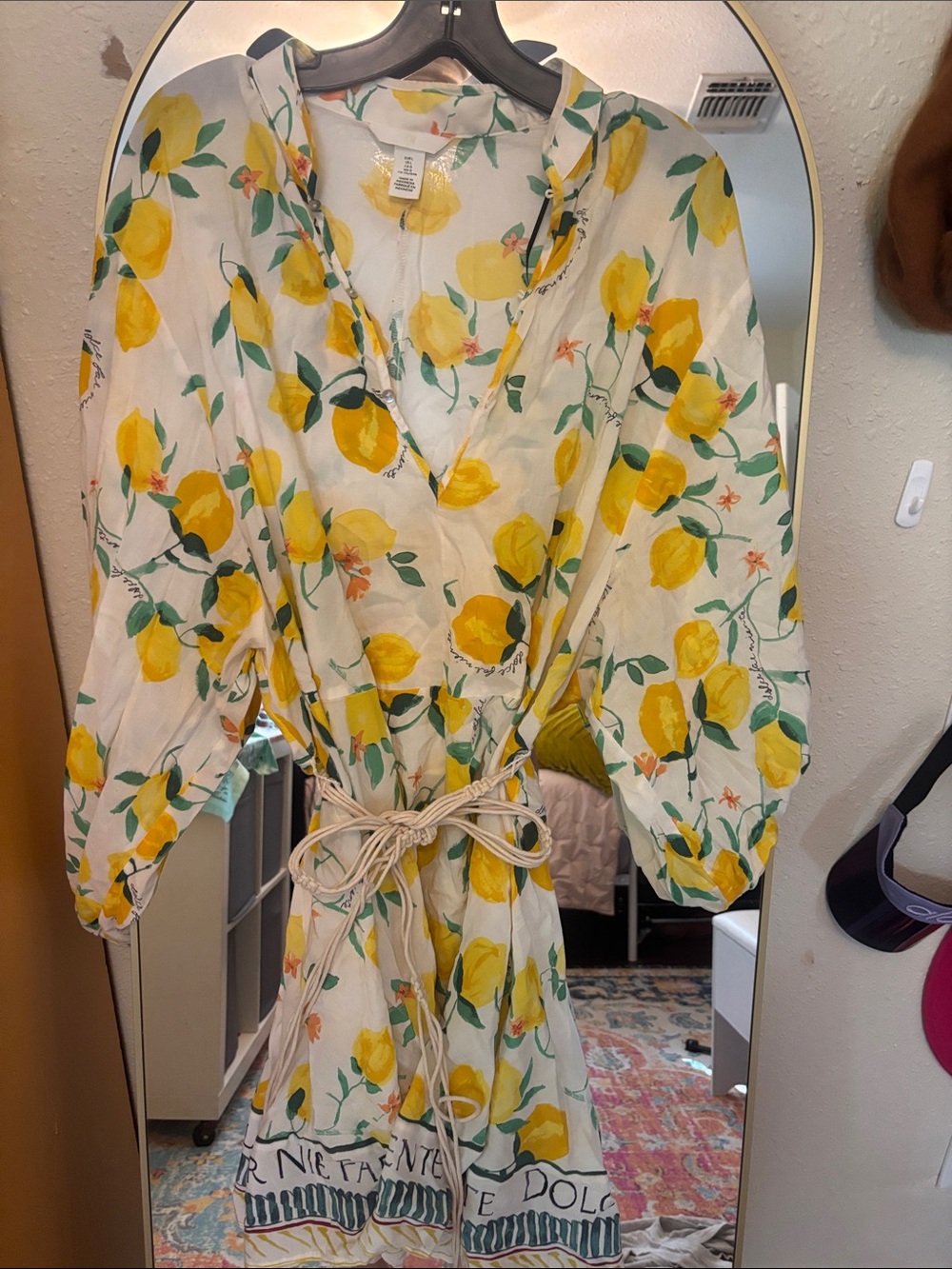 H&M White Wrap Dress with Yellow Lemon Print